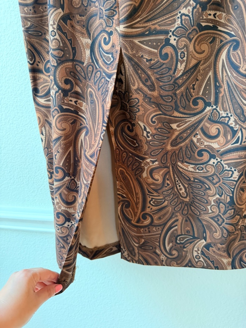 Vintage Inspired Brown Paisley Midi Skirt Dark Academia Minimalist Luxury 12 - Picture 7 of 11